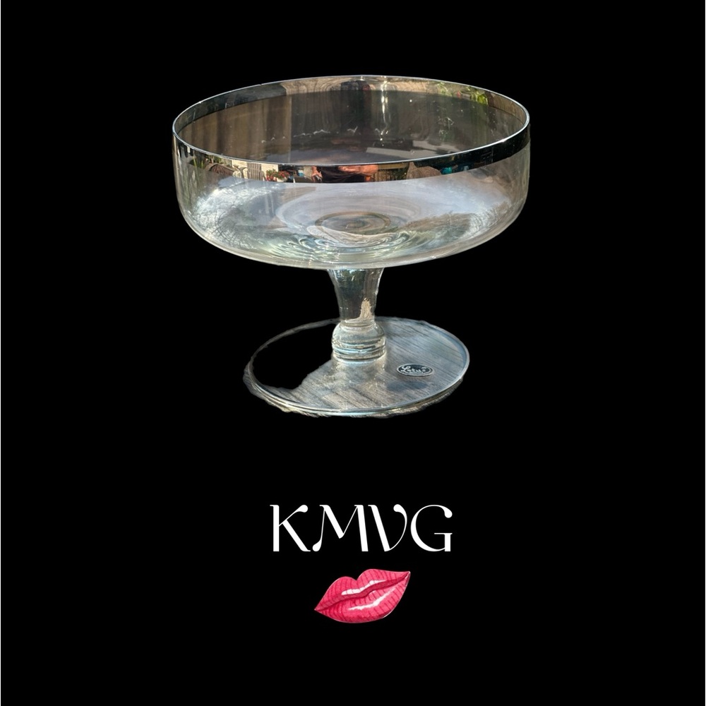 Vintage Lotus Quality Platinum Trim Champagne Glass Silver Rim MCM
